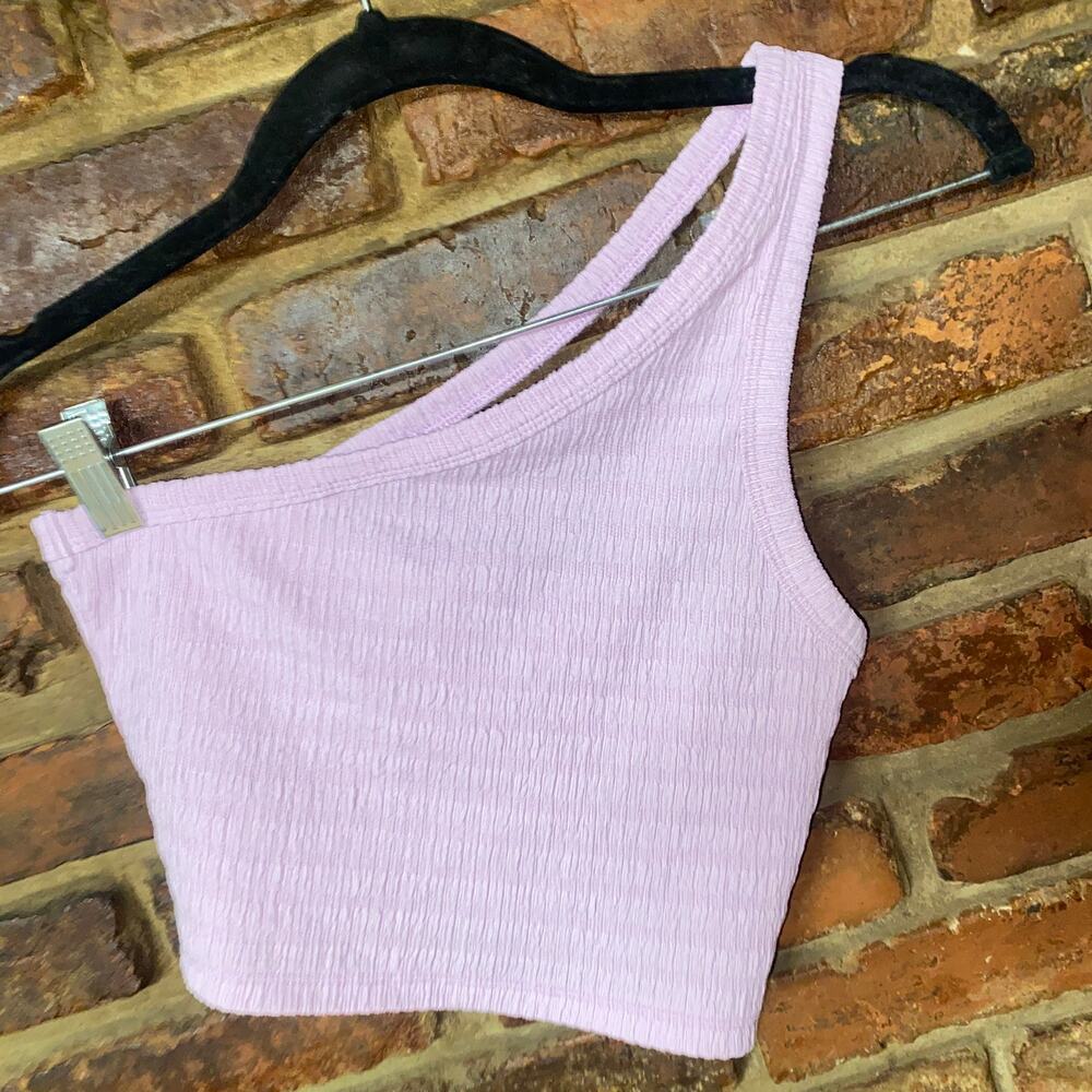 American Eagle Lilac Lavender Purple One Shoulder Shirred Crop Top Size Small
